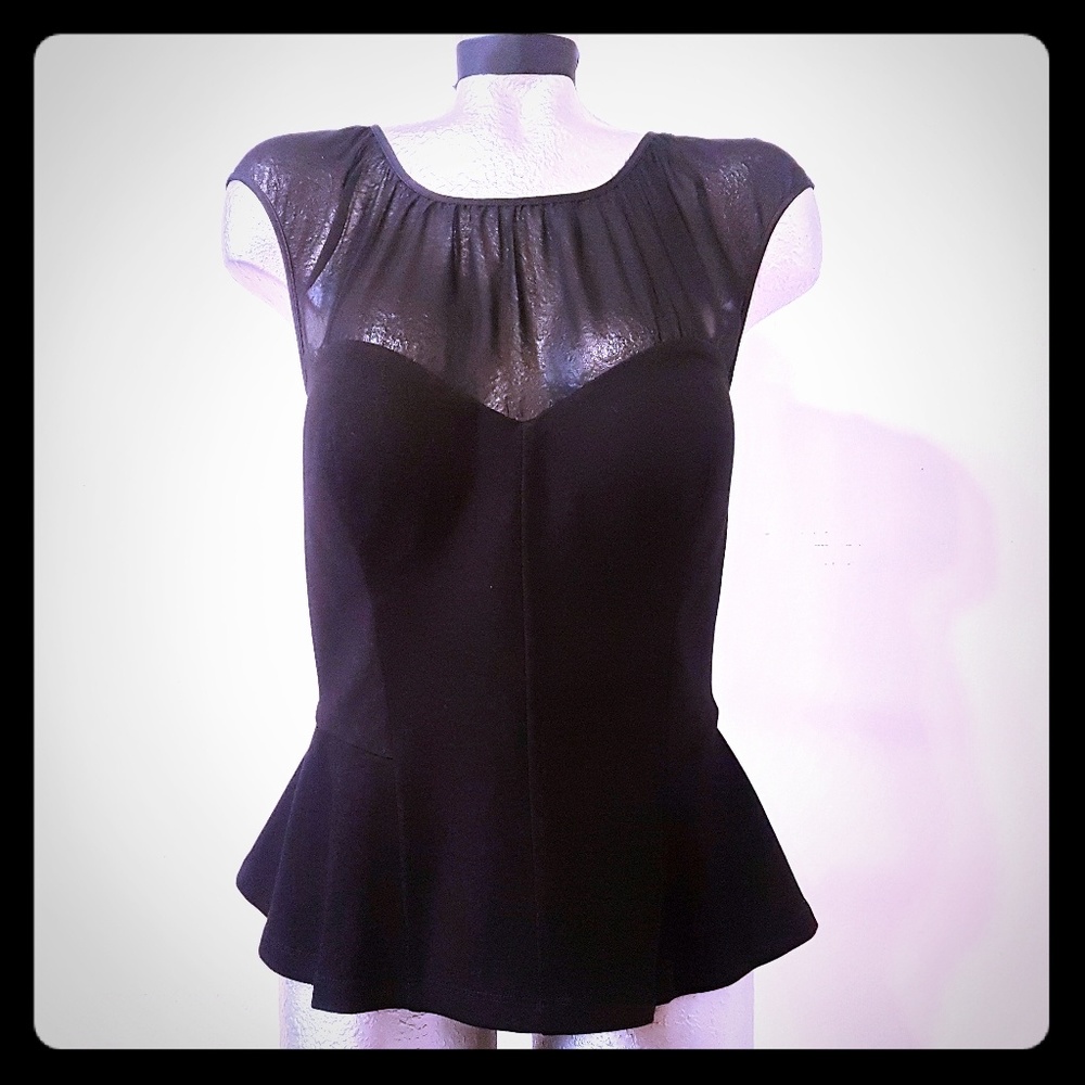 Bebe Sheer Yoke Peplum Top